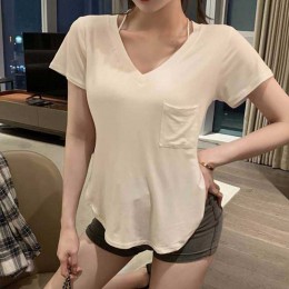 슬림핏 브이넥 포켓 반팔 티셔츠 RNR-0081