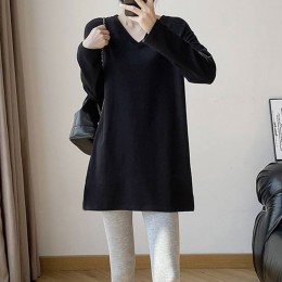 힙덮는 기모 루즈핏 롱 V넥 티 RNR-0146