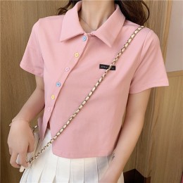 컬러버튼 세미크롭 반팔셔츠 RNR-0160