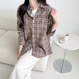 남녀공용 포플린 오버핏 타탄 체크남방 SD-250906