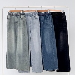 케이즐 남녀공용 사이드턱 와이드 청바지 SD-251002