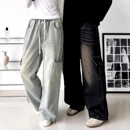 피센 남녀공용 머드워싱 카고데님 와이드 SD-251023