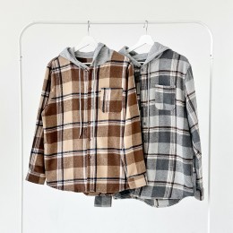 옴브레 남녀공용 체크 기모후드 셔츠 남방 SD-251166