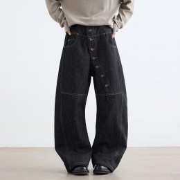 올댄 남자 버튼장식 커브드 데님 와이드 SD-251147