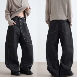 올댄 남자 버튼장식 커브드 데님 와이드 SD-251147