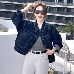 도셴 스티치 오버핏 크롭 데님 청자켓 SD-260148