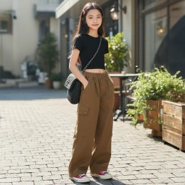 포포딘 주니어 허리밴딩 카고 와이드 팬츠 SD-260203