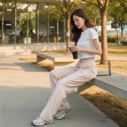 셀츠 사선 투라인 허리밴딩 와이드 바지 SD-260230