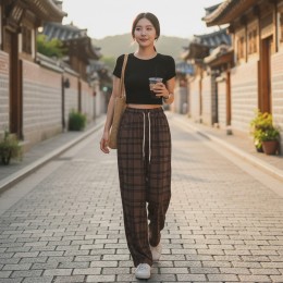 남녀 빈체볼로 체크 투턱 와이드바지 SD-262020