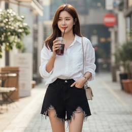 헤쉬턴 찢청 데님 핫팬츠 청반바지 SD-260432