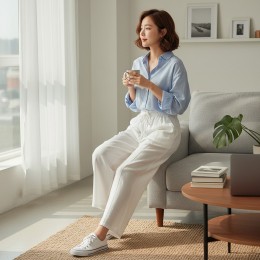 츠키얀스 린넨라이크 데님 와이드바지 SD-260515