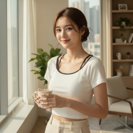 프랍스 슬림핏 브라캡 크롭 반팔티 SD-260524
