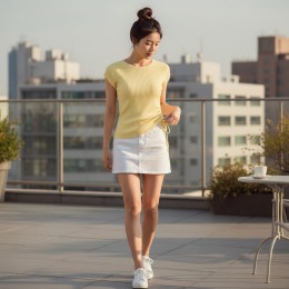 링키 언발 사선셔링 캡소매 골지 반팔티 SD-260630