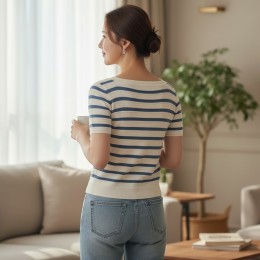 캐치아 단가라 스퀘넥 여름니트 티셔츠 SD-260710
