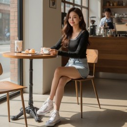 페일코 피치 레이어드 크롭 긴팔티 SD-260814