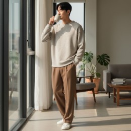 폴랜크 남자 베이직 스트링 리브드 긴팔티 SD-260816