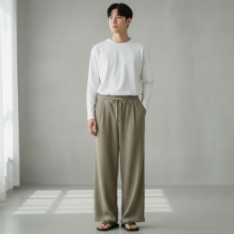 마크록 털안감 와플 앞핀턱 와이드 바지 SD-260915