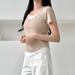 보잇트 스쿱넥 배색 레이어드 반팔티 SD-250616