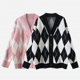 넬디 아가일 루즈핏 롱 가디건 SD-230816