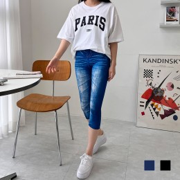 핌프 주름워싱 데님 7부 레깅스 SD-2471A