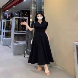 프렌치 슬림핏 브이넥 롱원피스