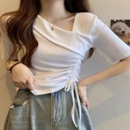 언발 셔링 슬림핏 티셔츠