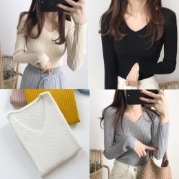 아니카 여자 골지 숏 브이넥 티셔츠 SH-500204