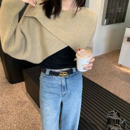 애브너 크로스 숄더 니트 크롭 긴팔 티셔츠 SH-500319