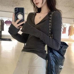 이스코 카라 브이넥 골지 긴팔 티셔츠 SH-500320