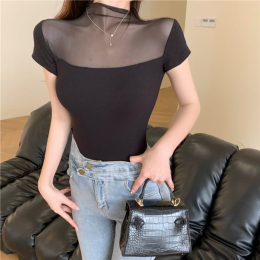 시스루 하프넥 슬림핏 티셔츠