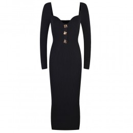 스퀘어넥 버튼 니트 롱원피스 슬림핏 하객룩  2color