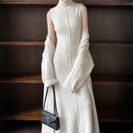 롱슬리브 반목 니트 투피스 3color