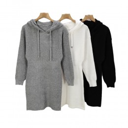 골지 라인 후드 니트 원피스 3color