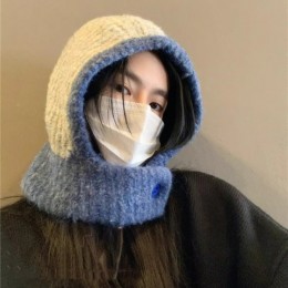 버튼 배색 니트 후드 워머 4color