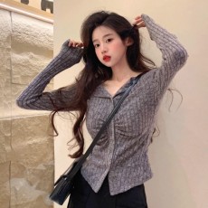 브이넥 셔링 슬림 니트탑 가디건 3color