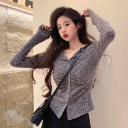 브이넥 셔링 슬림 니트탑 가디건 3color