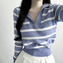 카라넥 스트라이프 하프집업 니트 2color