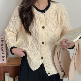 버튼 꽈배기 라운드 가디건 3color