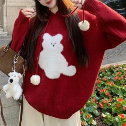 포근 퍼 베어 니트 오버핏 후디 2color