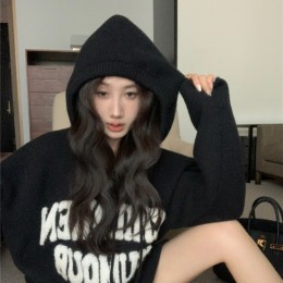 홀가먼트 레터링 니트 후디 4color