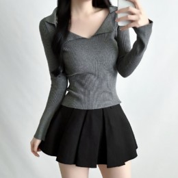 카라 V넥 골지니트 4color