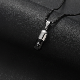 블랙 투톤 알약 보관 약통 캡슐 펜던트 목걸이