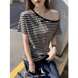 보더 오프숄더 티셔츠 SNY-0035