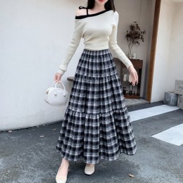 A라인 체크 밴딩 롱스커트 SNY-0044