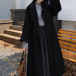 페미닌 무드 스트링 블랙 롱코트 SNY-0060