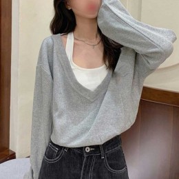 오프숄더 브이넥 세미 크롭탑 SNY-0062