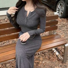 페미닌무드 A라인 골지 롱 원피스 SNY-0070