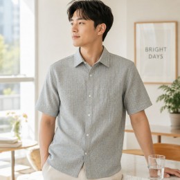 남성 시어서커 그린체크무늬 반팔셔츠