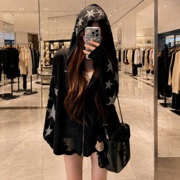 여성 스타 포인트 오버핏 후드 집업 가디건