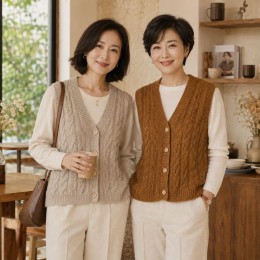 여성 꽈배기 니트 조끼 브이넥 레이어드 베스트